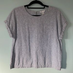 Christopher & Banks short sleeve blue and white striped linen top